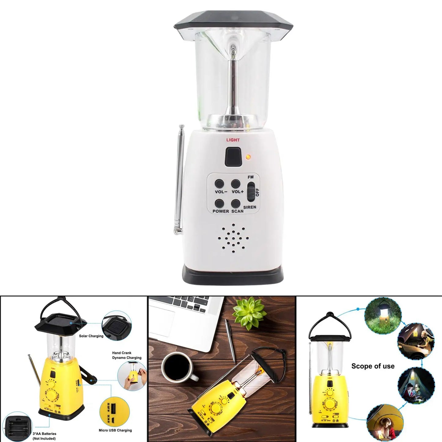 Emergency Solar Wind Up Hand Crank 8 LED Flashlight FM/AM Weather Radio