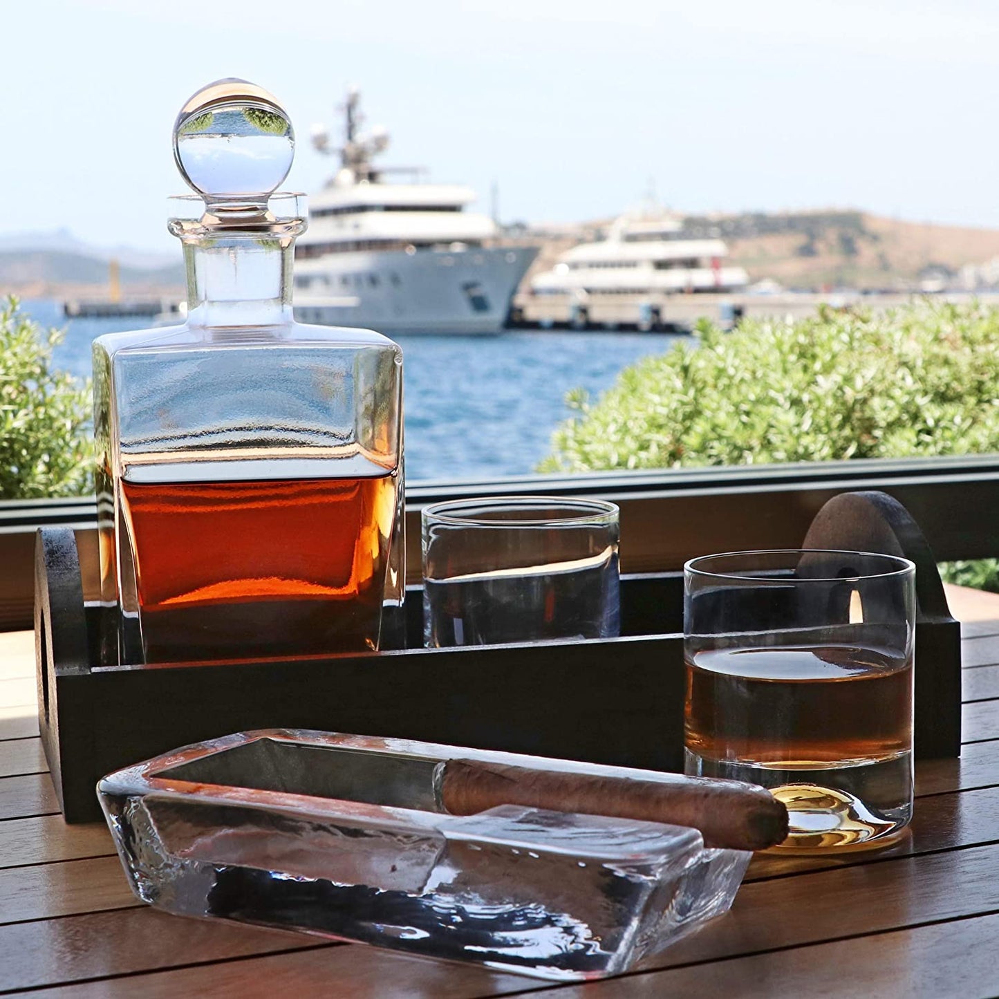 Cigar Ashtray Handmade Crystal Glass Windproof Design and Heavyweight