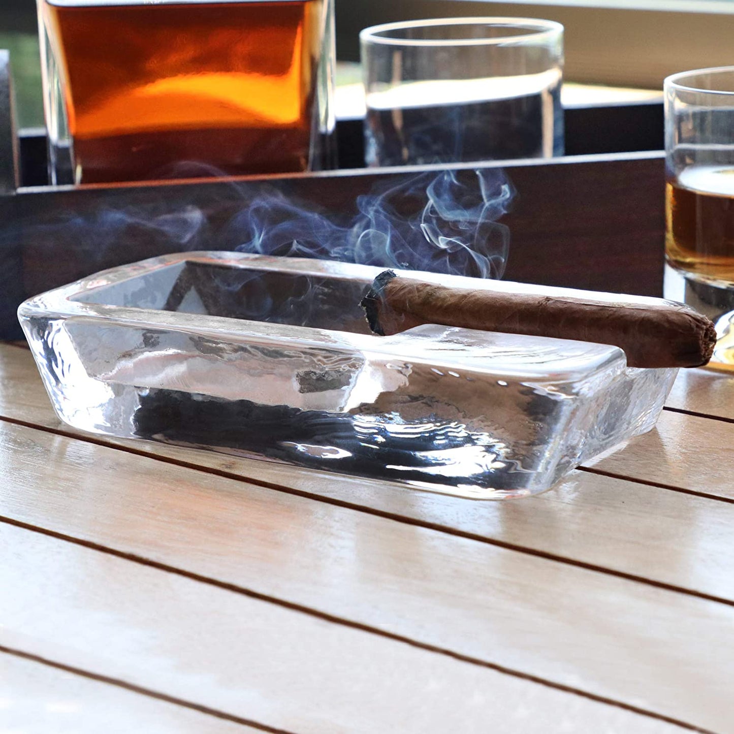 Cigar Ashtray Handmade Crystal Glass Windproof Design and Heavyweight